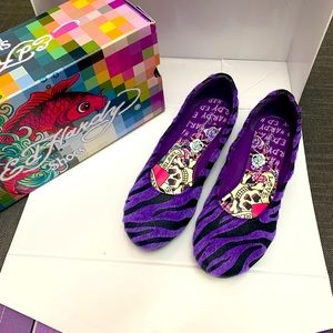 Ed Hardy “Downtown” purple flats. Size 7, like new in box